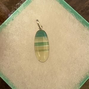 Genuine Green Striped Agate 925 Sterling Silver Pendant 🤍💚